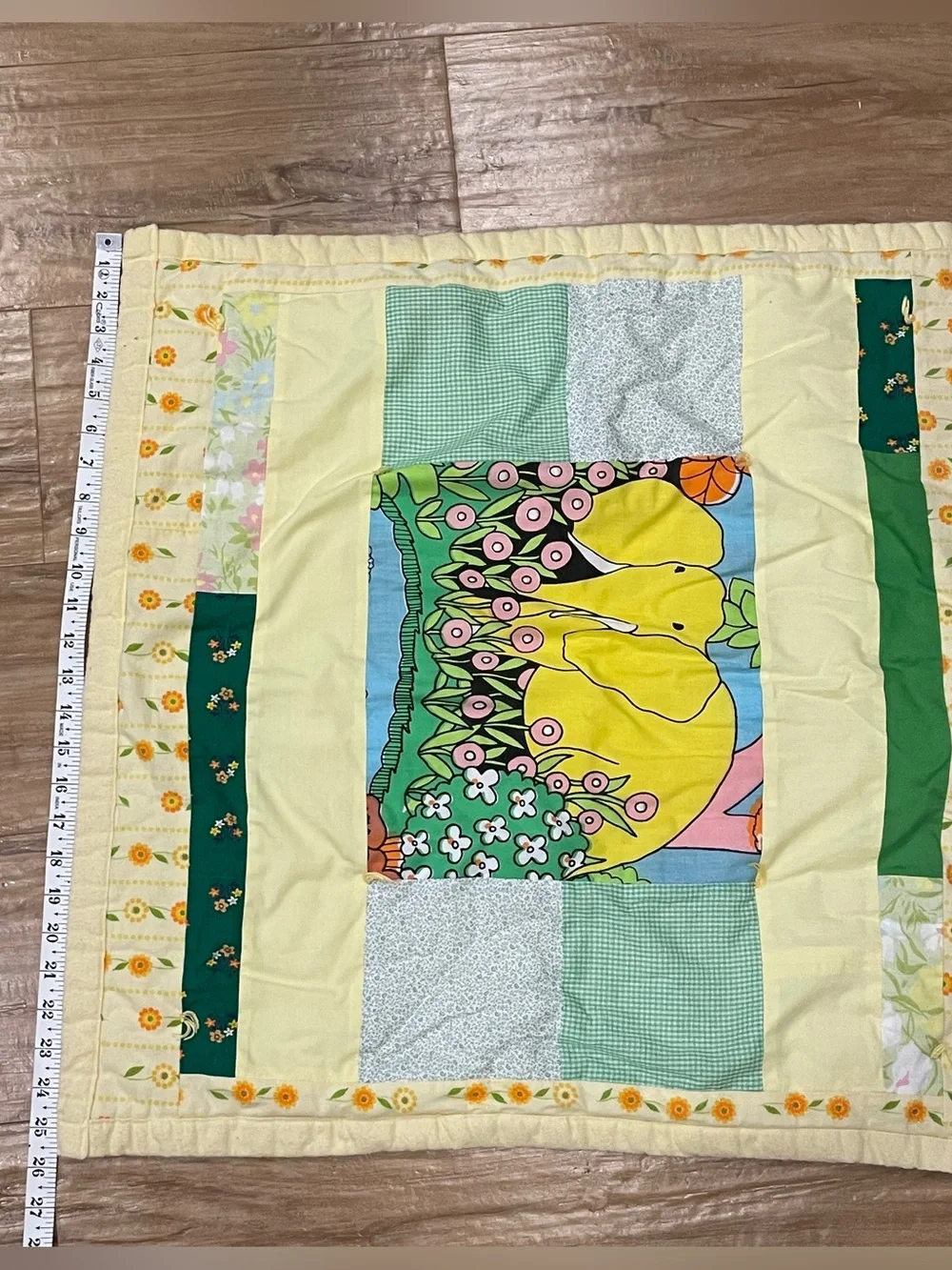 Handmade Baby Quilt Elephant Yellow Gingham Style Blanket 26